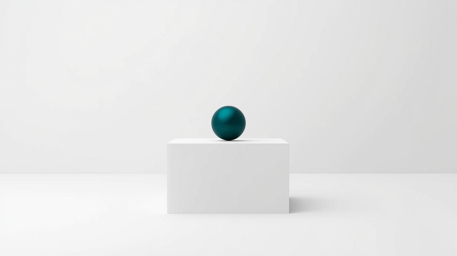 A petrol-coloured ball on an inclined plane in a bright room, the visual mark of Direction-to-Decision